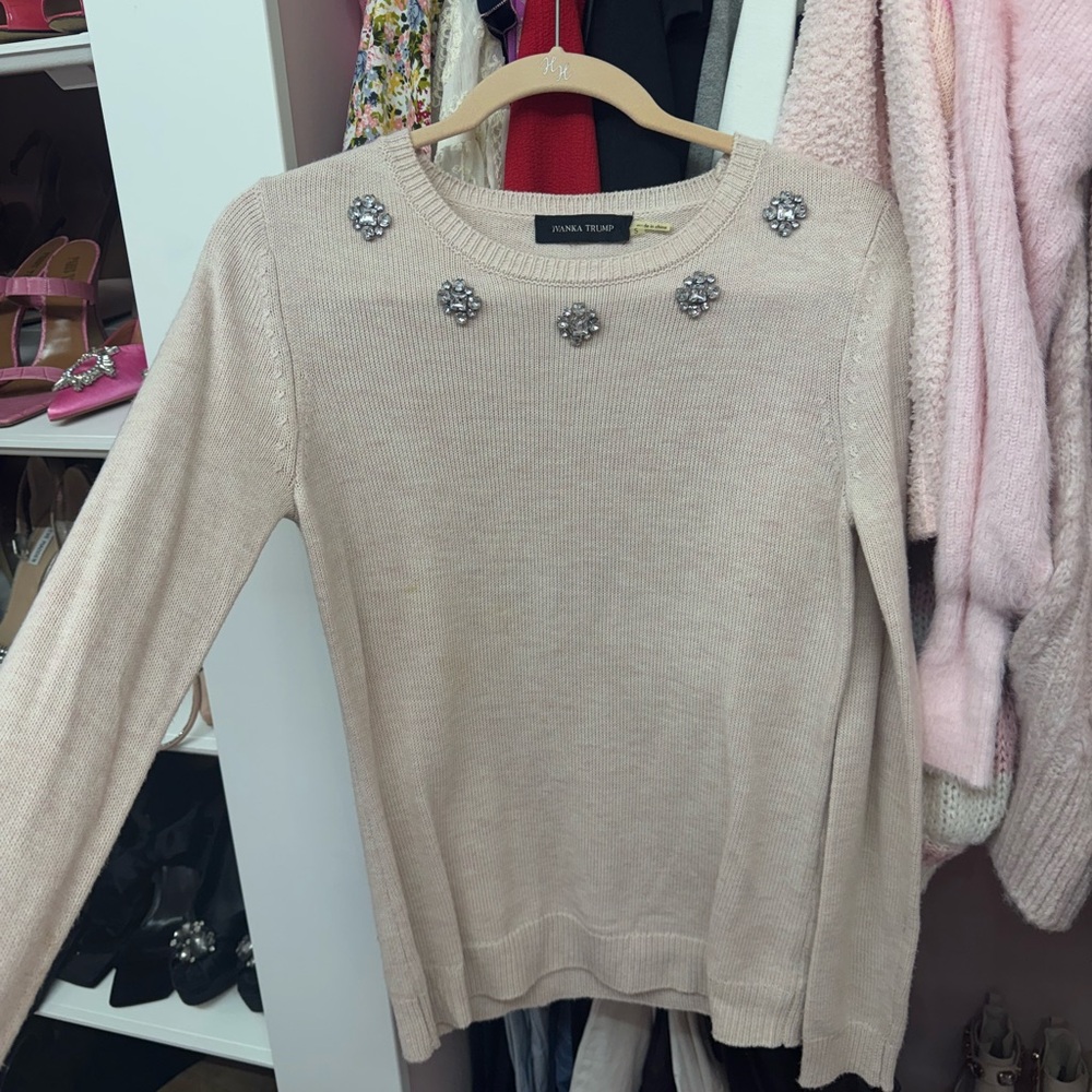 Ivanka Trump Beige Sweater with Metallic Accents